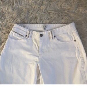 Cache White Denim Rhinestone Trim Jeans